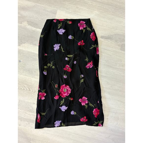 Petite Sophisticate Black/Multi Floral Midi Pull On Skirt Women's Size 4 - Picture 1 of 2